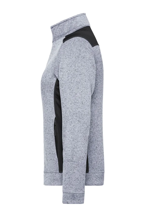 Ladies´ Knitted Workwear Fleece Jacket -STRONG- white melange/carbon