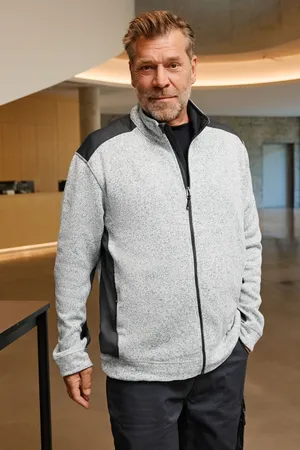Men´s Knitted Workwear Fleece Jacket -STRONG- white melange/carbon