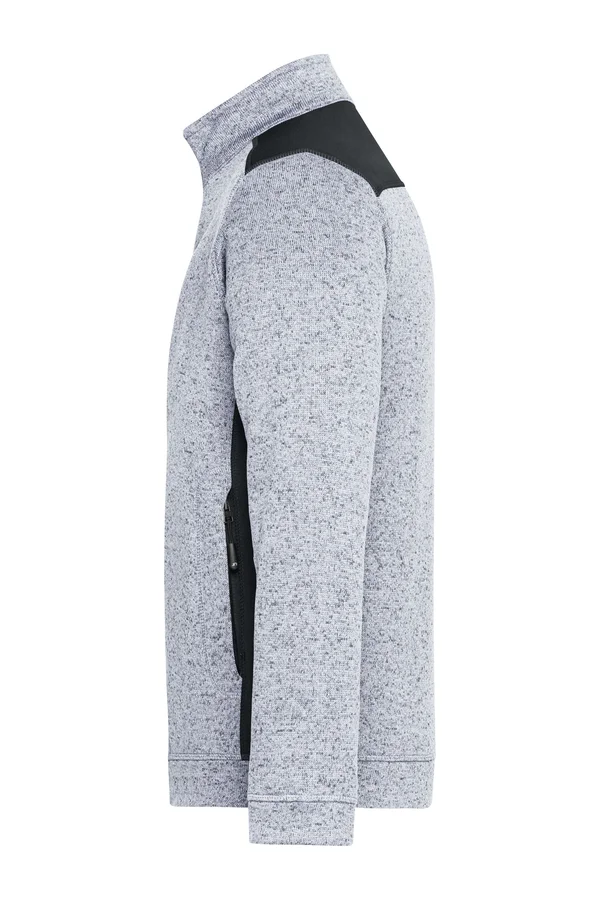 Men´s Knitted Workwear Fleece Jacket -STRONG- white melange/carbon
