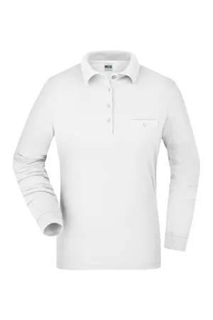Damen Workwear Polo mit Brusttasche langarm White