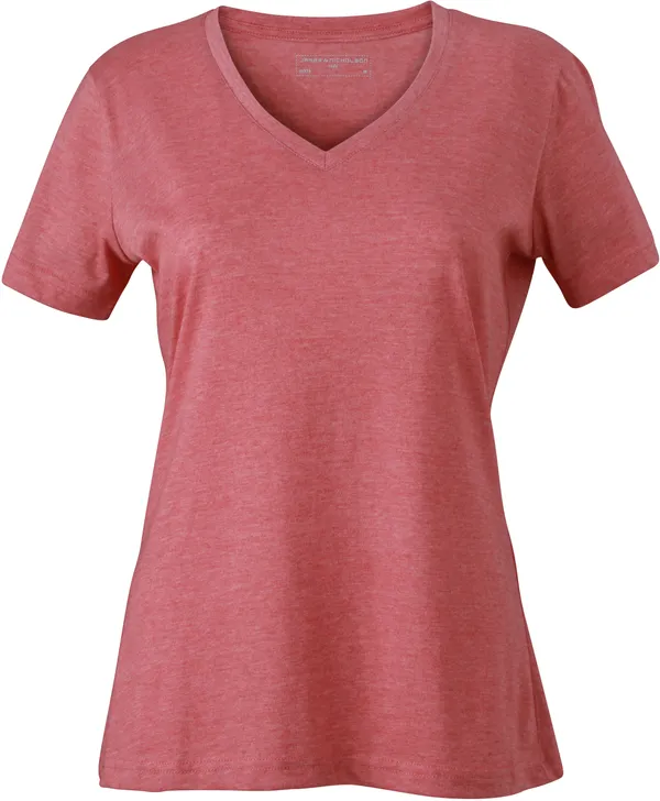 Damen V-Ausschnitt Melange T-Shirt