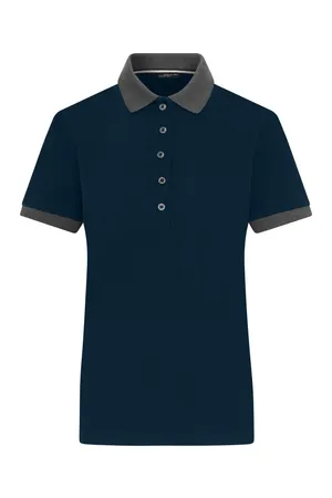 Damen Kontrast Piqué Polo navy/anthracite melange