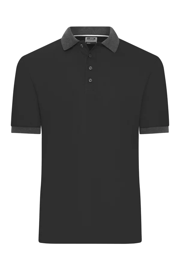 Herren Kontrast Piqué Polo black/anthracite melange