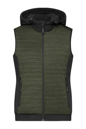 Wattiertes Damen Hybrid Strickfleece Gilet olive melange/black