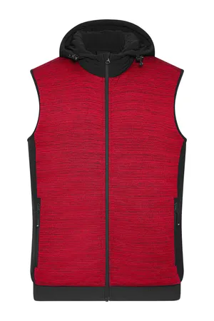 Wattiertes Herren Hybrid Strickfleece Gilet red melange/black