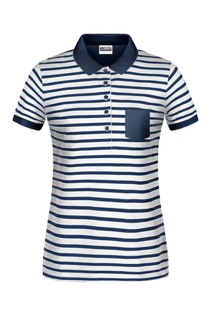 Damen Piqué Polo gestreift White / Navy