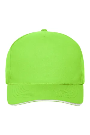 5 Panel Sandwich Cap Bio Cotton Lime Green / White