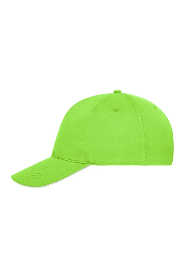 5 Panel Sandwich Cap Bio Cotton Lime Green / White