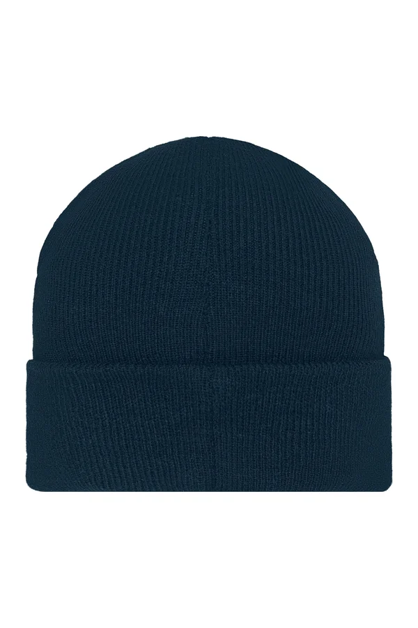 Knitted Beanie with Patch (10cm x 5cm) Navy