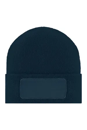 Knitted Beanie with Patch (10cm x 5cm) Navy