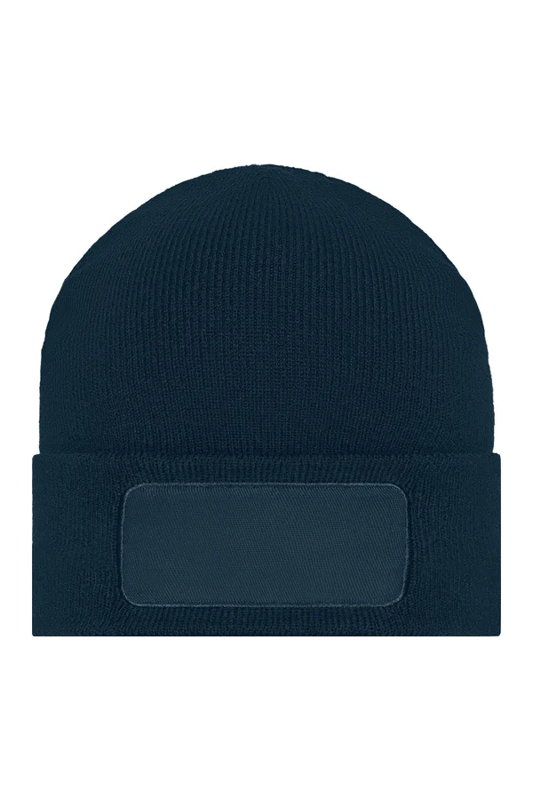 Knitted Beanie with Patch (10cm x 5cm) Navy