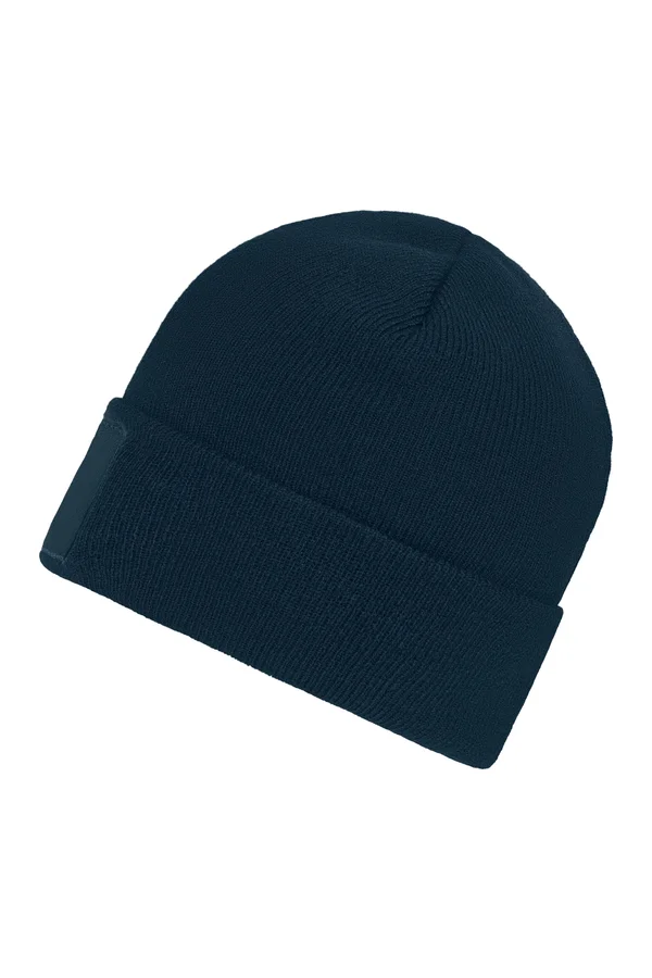 Knitted Beanie with Patch (10cm x 5cm) Navy