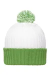 Knitted Cap with Pompon white/lime green