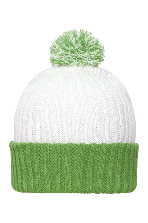 Knitted Cap with Pompon white/lime green