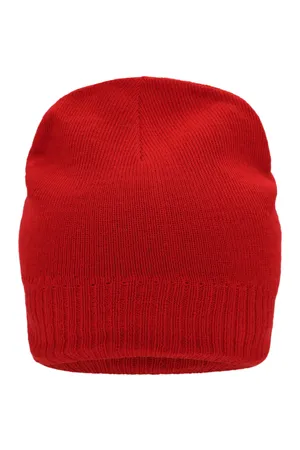 Knitted Beanie with Fleece Inset Red