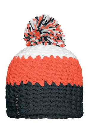 Crocheted Cap With Pompon carbon/orange/white