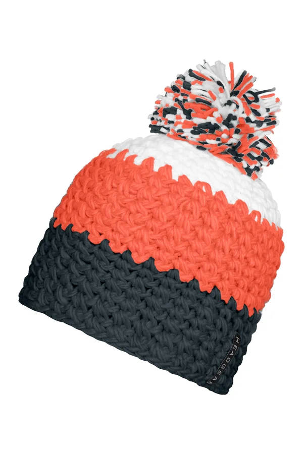 Crocheted Cap With Pompon carbon/orange/white