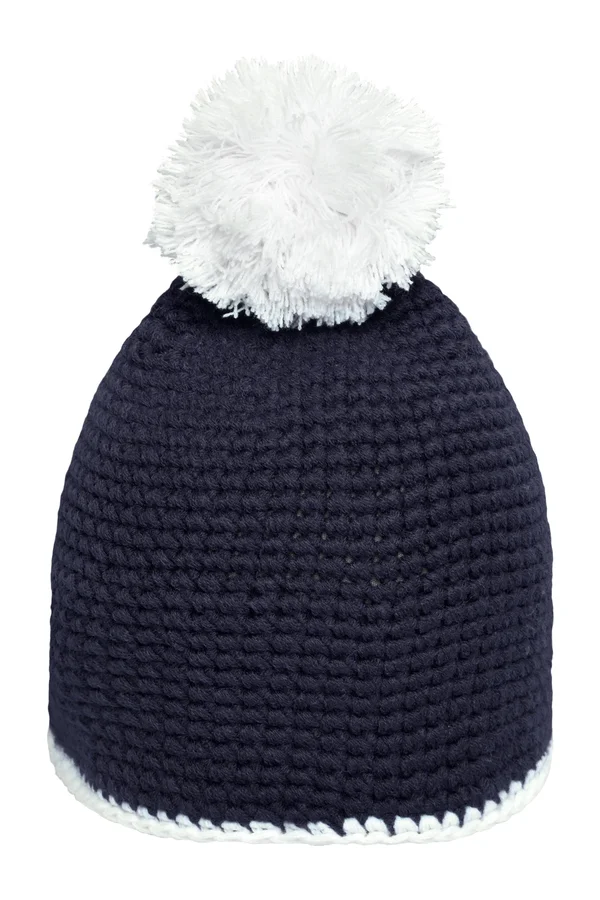 Pompon Hat With Contrast Stripe Navy / White
