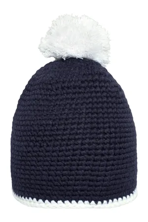 Pompon Hat With Contrast Stripe Navy / White