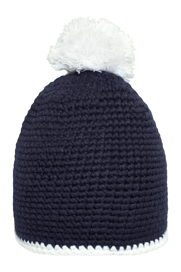 Pompon Hat With Contrast Stripe Navy / White