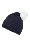 Pompon Hat With Contrast Stripe Navy / White