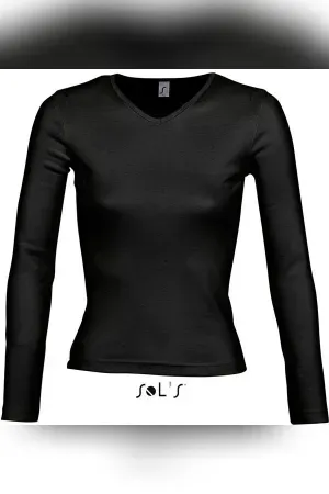 Damen V-Ausschnitt T-Shirt langarm