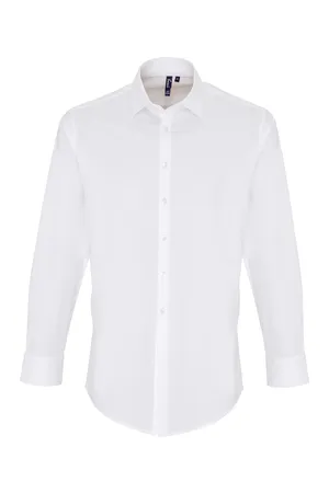 Men´s Stretch Fit Poplin Long Sleeve Cotton Shirt White