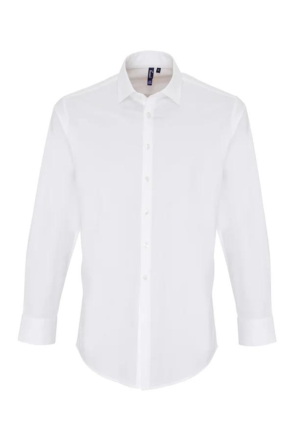 Men´s Stretch Fit Poplin Long Sleeve Cotton Shirt White