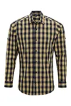 Men´s Mulligan Check Cotton Long Sleeve Shirt Camel (ca. Pantone 132C) / Navy (ca. Pantone 2378C)