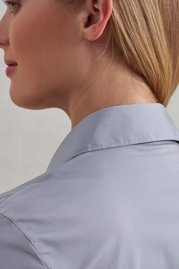 Women´s Stretch Fit Poplin Long Sleeve Cotton Shirt Silver (ca. Pantone 428C)