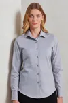 Women´s Stretch Fit Poplin Long Sleeve Cotton Shirt Silver (ca. Pantone 428C)