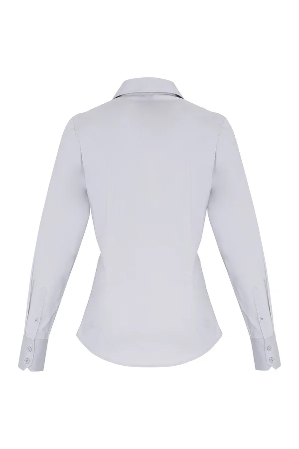 Women´s Stretch Fit Poplin Long Sleeve Cotton Shirt Silver (ca. Pantone 428C)