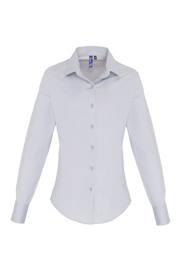 Women´s Stretch Fit Poplin Long Sleeve Cotton Shirt Silver (ca. Pantone 428C)
