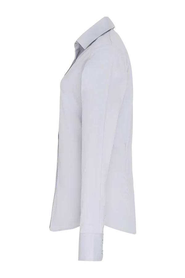 Women´s Stretch Fit Poplin Long Sleeve Cotton Shirt Silver (ca. Pantone 428C)