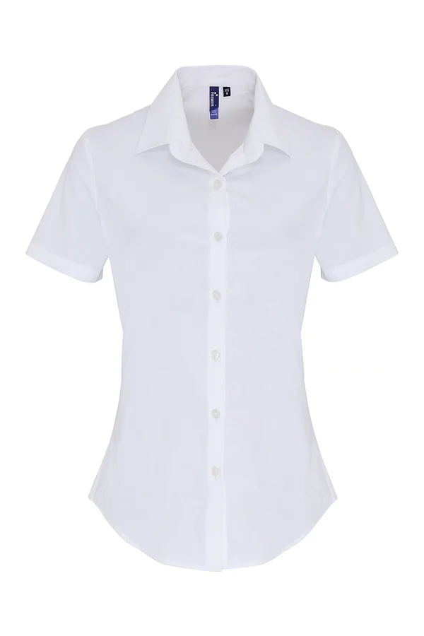 Women´s Stretch Fit Poplin Short Sleeve Cotton Shirt White
