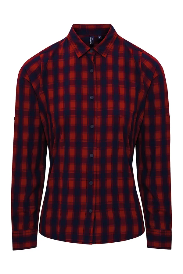 Women´s Mulligan Check Cotton Long Sleeve Shirt Red / Navy (ca. Pantone 2378C)