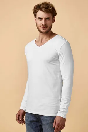 Men´s V-Neck T-Shirt Long Sleeve White