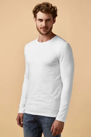 Men´s Roundneck T-Shirt Long Sleeve White