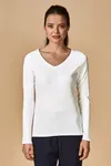 Women´s V-Neck T-Shirt Long Sleeve White