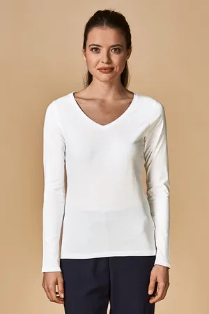 Women´s V-Neck T-Shirt Long Sleeve White