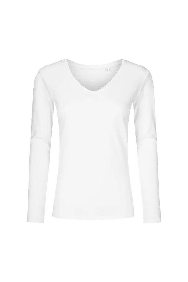 Women´s V-Neck T-Shirt Long Sleeve White