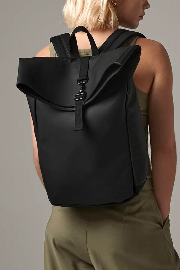 Matte PU Roll-Top Backpack Black