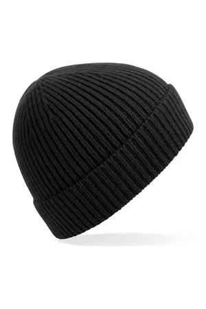 Engineered Knit Ribbed Beanie Black