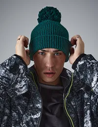 Engineered Knit Ribbed Pom Pom Beanie