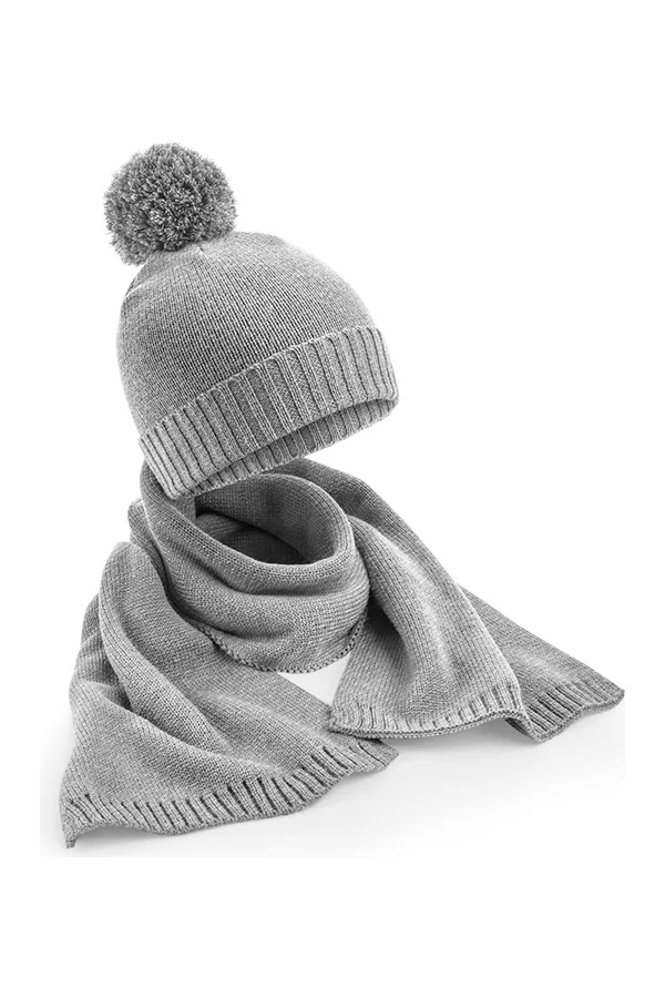 Knitted Scarf and Beanie Gift Set light grey fleck