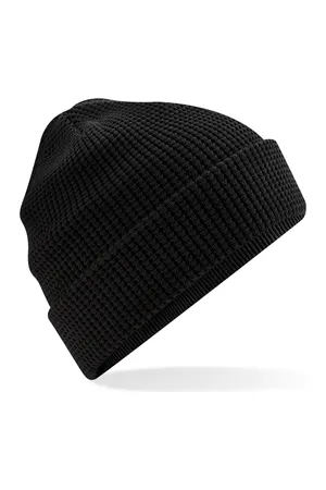 Organic Cotton Waffle Beanie Black