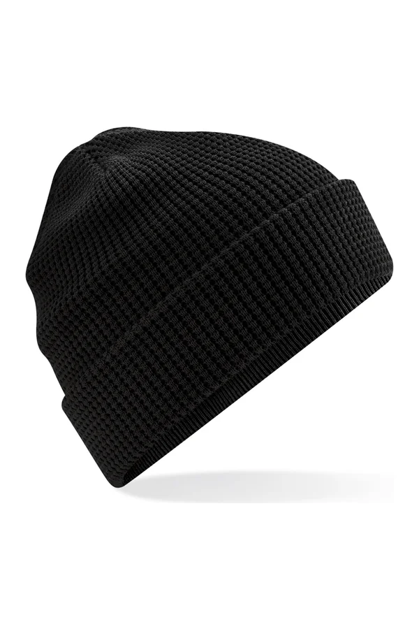 Organic Cotton Waffle Beanie Black