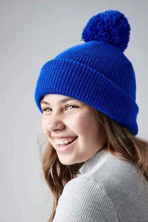 Junior Reflective Bobble Beanie Bright Royal