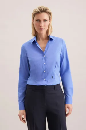 Women´s Blouse Slim Fit Long Sleeve Mid Blue