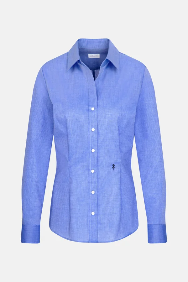 Women´s Blouse Slim Fit Long Sleeve Mid Blue